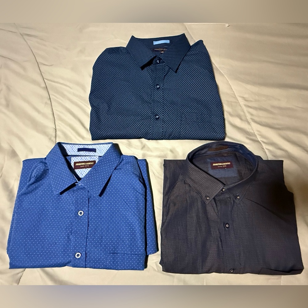 LIKE NEW Johnston & Murphy Blue Dress Shirts Set of 3 — XL